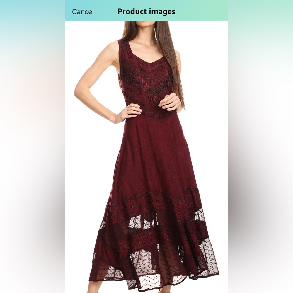 Stonewashed Rayon embroidered Sleeveless V-neck maxi dress